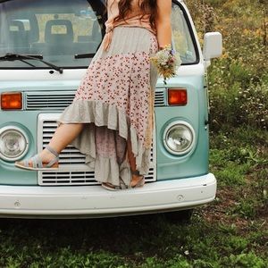 American Eagle High Low Patchwork Ruffle Maxi Skirt Floral